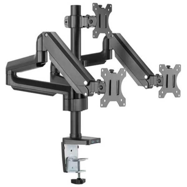 Twisted Minds Premium Triple Monitors Arm, Aluminum Pole Mounted Gas Spring, With USB Ports, 360° Rotary VESA Plate, Black TM-26-C018P