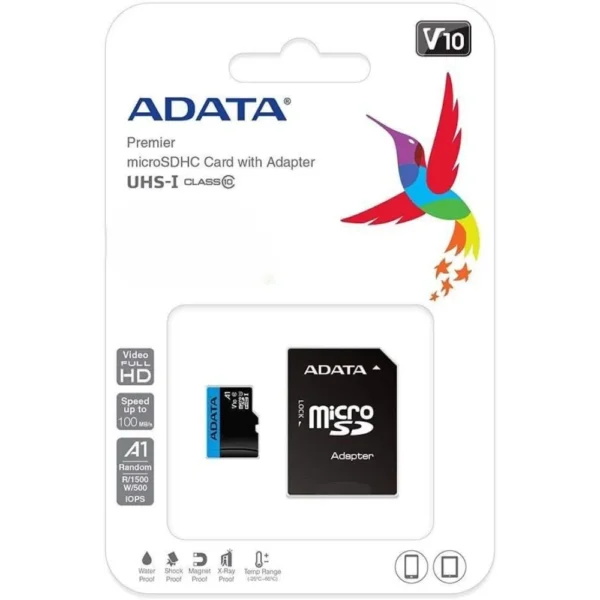 ADATA Premier microSDXC/SDHC UHS-I Memory Card with SD Adapter, AUSDX64GUICL10A1-RA1, Read Speed Up to 100MB/s - 64GB