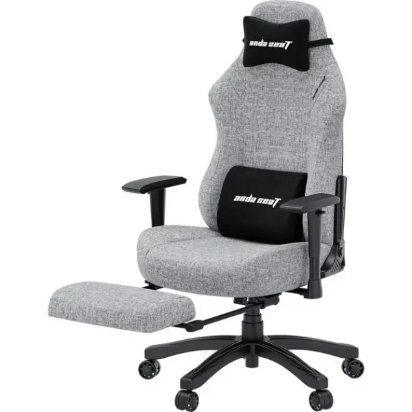 AndaSeat Luna Pro Fabric Large Gaming Chair with Footrest, Ergonomic Reclining, Computer Home Office Chair, Heavy Duty Neck & Back Lumbar Support - Gray Fabric