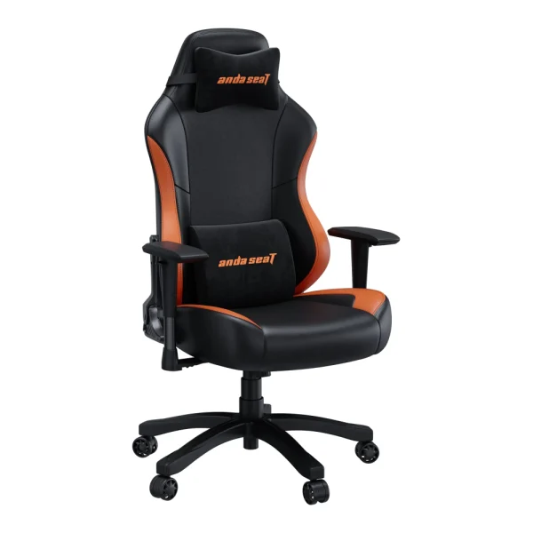 AndaSeat Luna PVC Leather Large Gaming Chair, Ergonomic Reclining, Computer Home Office Chair, Heavy Duty Neck & Back Lumbar Support - Black/Orange