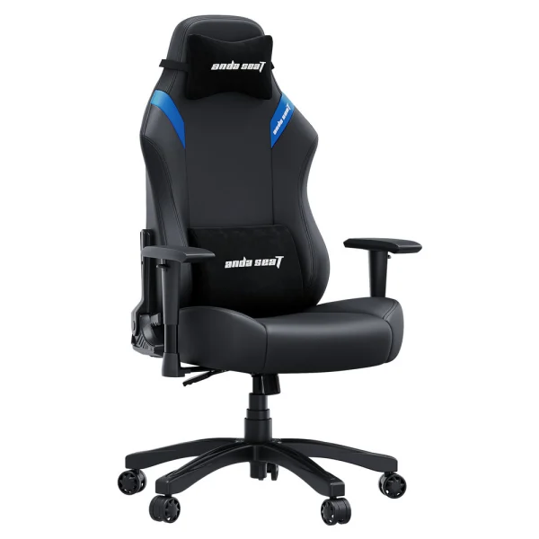AndaSeat Luna PVC Leather Large Gaming Chair, Ergonomic Reclining, Computer Home Office Chair, Heavy Duty Neck & Back Lumbar Support - Black/Blue