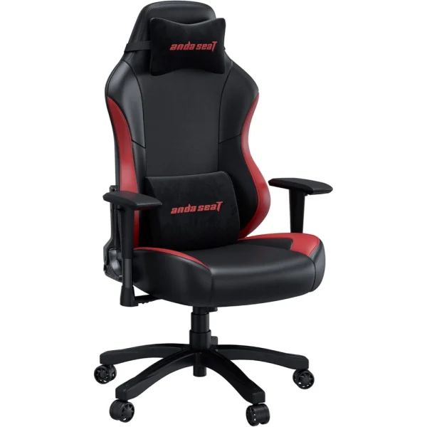 AndaSeat Luna PVC Leather Large Gaming Chair, Ergonomic Reclining, Computer Home Office Chair, Heavy Duty Neck & Back Lumbar Support - Black/Red