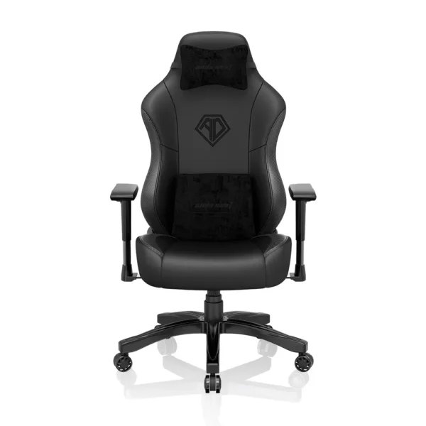AndaSeat Phantom 3 Leather Gaming Chairs - Large Wide Seat Gaming Chair with Lumbar Support, Comfortable Premium Video Gaming Seats with Headrest - Stormy Black with Cushion