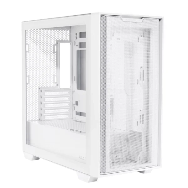 ASUS A21 Micro-ATX Mini Tower PC Case, BTF Compatible, Mesh Front Panel, 360mm Radiator Support, 380mm GPU Support - White