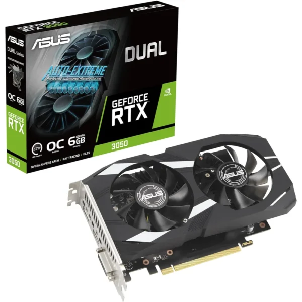 ASUS Dual NVIDIA GeForce RTX 3050 6GB OC Gaming Graphics Card, PCIe 4.0, 6GB GDDR6 Memory, HDMI 2.1, DisplayPort 1.4a, 2-Slot Design, Axial-tech Fan Design, 0dB Technology, Steel Bracket