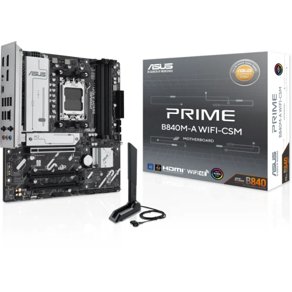 ASUS PRIME B840M-A WIFI-CSM DDR5 AM5 micro-ATX Motherboard Supports AMD Ryzen 7000/8000/9000 Series Processors