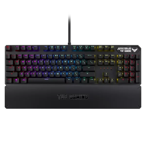 ASUS RA05 TUF K3 Gaming Mechanical Keyboard for PC | Programmable Onboard Memory | Dedicated Media Controls, Aura Sync RGB Lighting | Detachable Magnetic Wrist Rest | Highly Durable | Linear Red Switches | Black