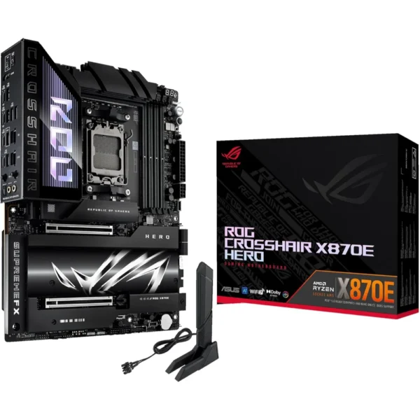 ASUS ROG Crosshair X870E Hero WiFi AM5 ATX Motherboard, Advanced AI PC Ready, 18+2+2 Power Stages, DDR5, PCIe 5.0, 5x M.2, Wi-Fi 7, USB4, AI Overclocking, Core Flex, PCIe Slot Q-Release Slim