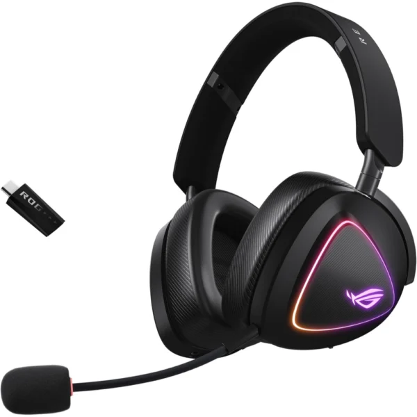 ASUS ROG Delta II (A701) Wireless Gaming Headset, BT/ROG SpeedNova 2.4GHz/3.5mm, 50mm Titanium-Plated Drivers, 10mm Super-Wideband Mic, 110HR Battery, DualFlow Audio, Compatible with PC/Switch/PS5/Xbox