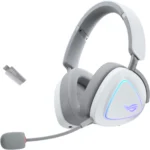 ASUS ROG Delta II (A701) Wireless Gaming Headset, BT/ROG SpeedNova 2.4GHz/3.5mm, 50mm Titanium-Plated Drivers, 10mm Super-Wideband Mic, 110HR Battery, DualFlow Audio, Compatible with PC/Switch/PS5/Xbox - White