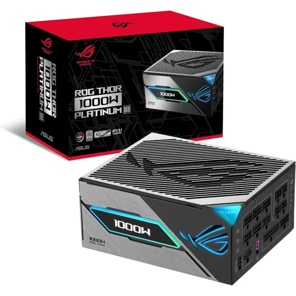 ASUS ROG Thor 1000W Platinum III Power Supply, Fully Modular, 80 Plus Platinum Standard, ATX 3.1/PCIe Gen 5.0 Compatible, Magnetic OLED Display