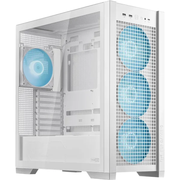 ASUS TUF Gaming GT302 ARGB ATX Mid-Tower Case, Four 140 x 28 mm ARGB Fans for High Airflow and Static Pressure, Interchangeable Side Panel, Detachable Top Panel, Hidden-Connector Motherboard Support - White