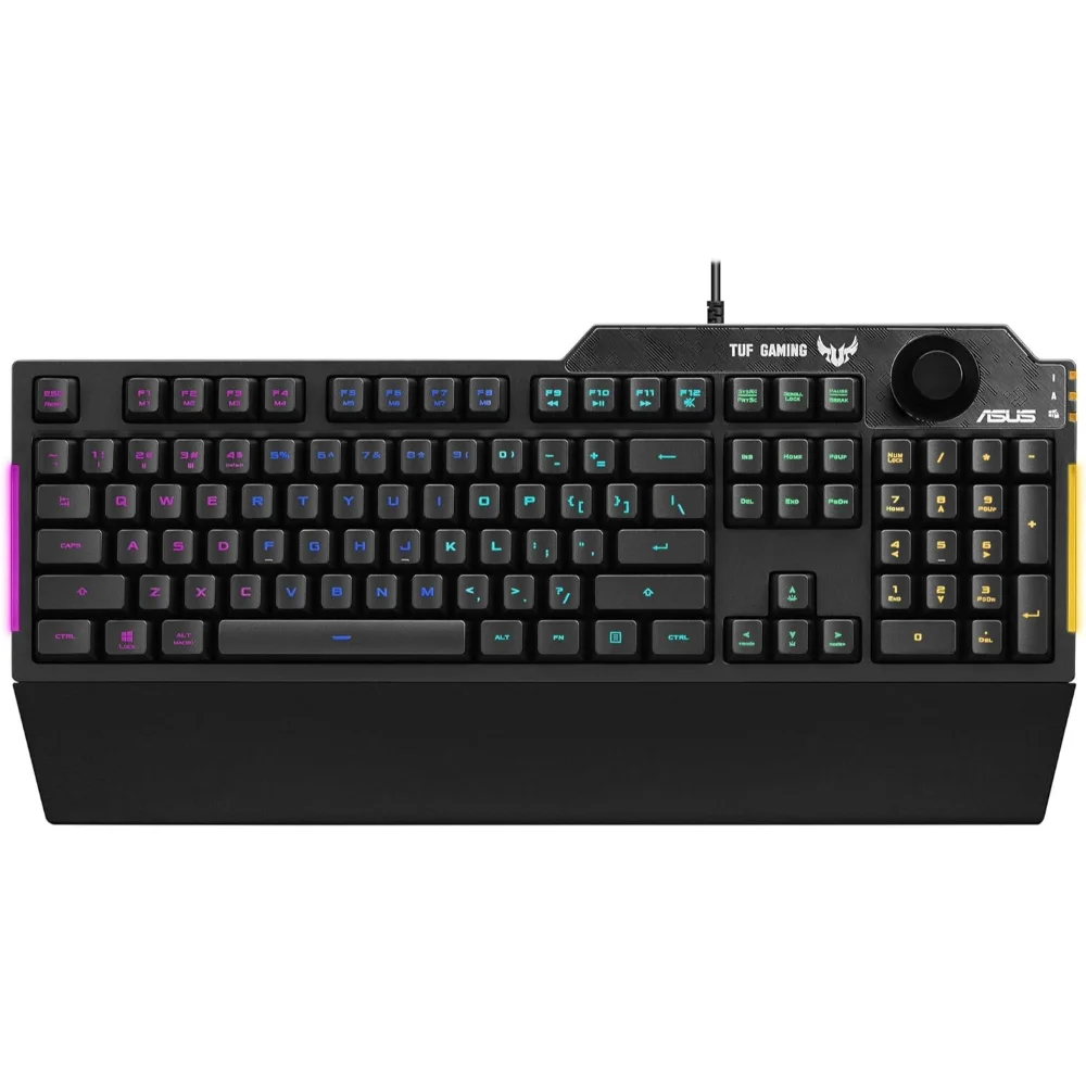 asus-tuf-membrane-gaming-keyboard-for-pc-tuf-k1-1-1.webp ASUS RA04 TUF Membrane Gaming Keyboard for PC - TUF K1 | Programmable, Onboard Memory | Dedicated Volume Knob, Aura Sync RGB & Side Lighting | Detachable Wrist Rest | Spill-Resistant | Highly Durable | Black - Image 1