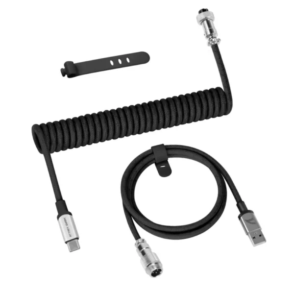 ATTACK SHARK C01PRO Double Sleeved Type-C Coiled Cable for Mechanical Keyboards - Black