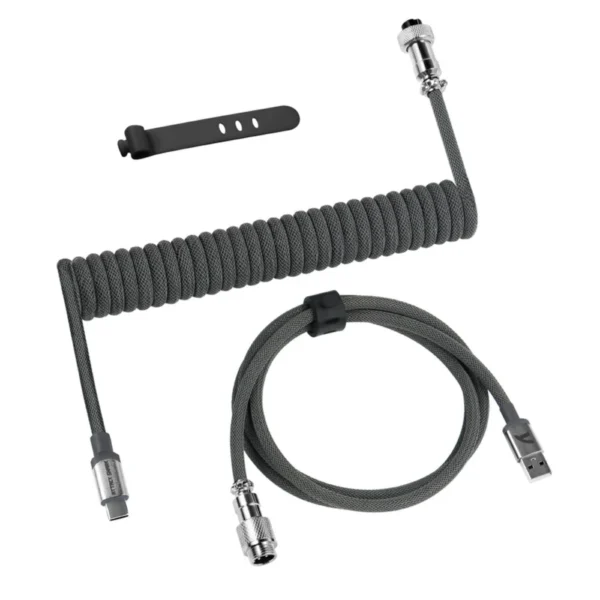 ATTACK SHARK C01PRO Double Sleeved Type-C Coiled Cable for Mechanical Keyboards - Grey