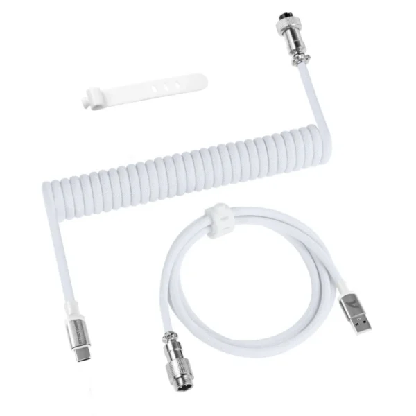 ATTACK SHARK C01PRO Double Sleeved Type-C Coiled Cable for Mechanical Keyboards - White