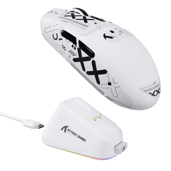 ATTACK SHARK G3PRO Tri-mode Wireless Gaming Mouse with Charge Dock 25000 DPI Ultra Lightweight - White