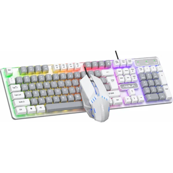 AULA F3061 Membrane Gaming Keyboard & Mouse Combo - White & Grey