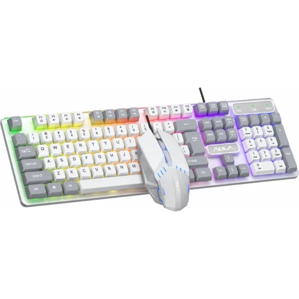 AULA F3061 Membrane Gaming Keyboard & Mouse Combo - Grey & White