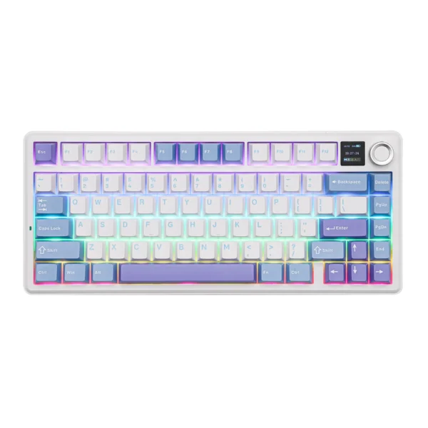 AULA F75 MAX Wireless Mechanical Keyboard, TFT Screen and Knob, 75% Gasket Hot Swappable Custom Keyboard - White Blue - LEOBOG Reaper Switch