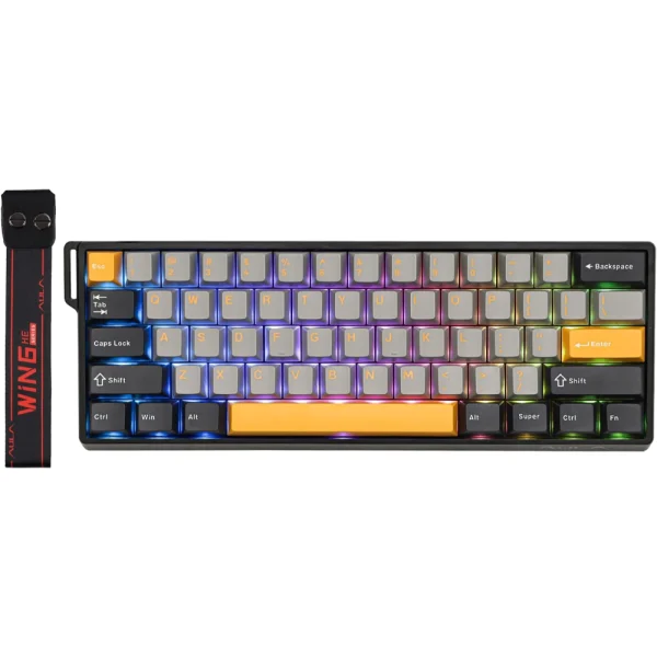 AULA WIN60 HE Max Wired Mechanical Keyboard, 8K Polling Rate, 65% Gasket Hall Effect Hot Swappable Custom Keyboard - Grey & Yellow - Wing Chun Magnetic Switch