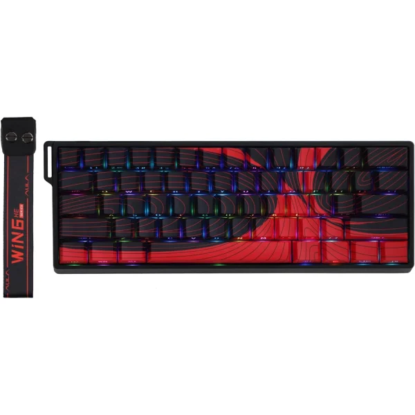 AULA WIN60 HE Max Wired Mechanical Keyboard, 8K Polling Rate, 65% Gasket Hall Effect Hot Swappable Custom Keyboard - Red Topographic - Wing Chun Magnetic Switch