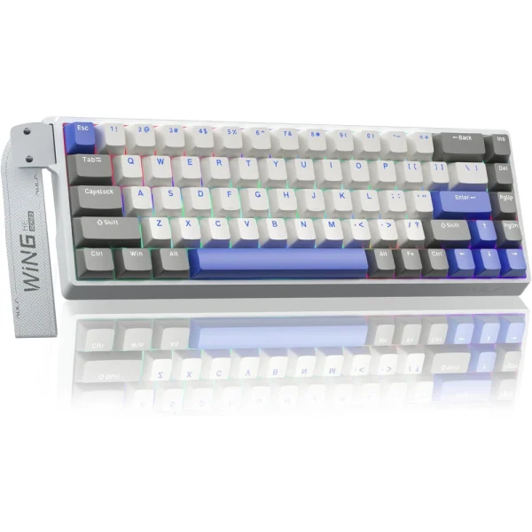 AULA WIN68 HE Max Wired Mechanical Keyboard, 8K Polling Rate, 68% Gasket Hall Effect Hot Swappable Custom Keyboard - Grey, White & Blue - Wing Chun Magnetic Switch