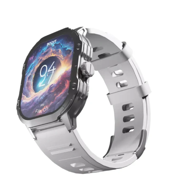 Boost Cosmic Smart Watch w/ 2 Straps, 2.01-inch AMOLED Display, Voice Assistant, Bluetooth Calling, Remote Control Photography, Distance and Sleep Tracker, Blood Pressure, SpO2, IP68, Always On Display, 2-5 Days Battery Life - Lighting Silver