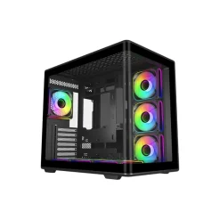 Cooler Master Elite 600 Panoramic ATX Mid Tower Case, Pre-installed 4x ARGB Fans - Black