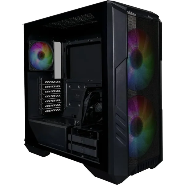 Cooler Master HAF 500 Mid-Tower PC Case, 2x 200mm Pre-Installed ARGB Fans for High-Volume Airflow, Rotatable 120mm GPU Fan, Versatile Cooling Options, Tempered Glass Side Panel, Removeable Top