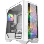 Cooler Master HAF 500 Mid-Tower PC Case, 2x 200mm Pre-Installed ARGB Fans for High-Volume Airflow, Rotatable 120mm GPU Fan, Versatile Cooling Options, Tempered Glass Side Panel, Removeable Top - White