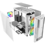 Cooler Master HAF 500 Mid-Tower PC Case, 2x 200mm Pre-Installed ARGB Fans for High-Volume Airflow, Rotatable 120mm GPU Fan, Versatile Cooling Options, Tempered Glass Side Panel, Removeable Top - White - Image 3