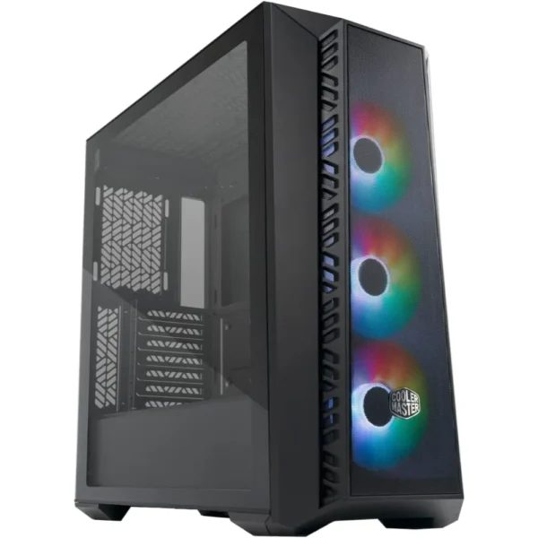 Cooler Master MasterBox 520 Mesh Blackout Airflow ATX Mid-Tower, Mesh Front Panel, Tempered Glass Panel, E-ATX up to 10.7in, Gen2 Type-C, Three CF120 120mm PWM Customizable ARGB Fan