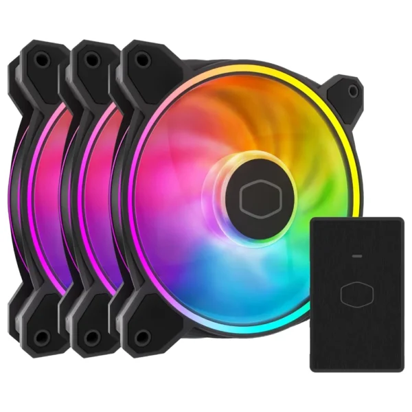 Cooler Master MasterFan MF120 Halo² MFL-B2DN-213P2-R2 3-in-1 PC Case Fan, Liquid Cooler, Air Cooler Fan, Dual Loop Gen 2 ARGB LEDs Rings, Dynamic PWM 120mm 2,050 RPM, Air Balance Blades, Hybrid Frame
