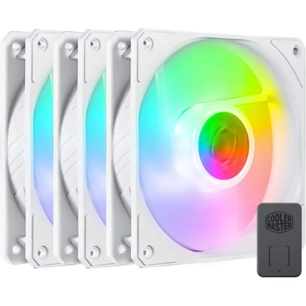 Cooler Master SickleFlow 120 V2 ARGB White Edition 3-in-1 Square Frame Fan, ARGB 3-Pin Customizable LEDs, Air Balance Curve Blade, Sealed Bearing, 120mm PWM Control for Computer Case & Liquid Radiator