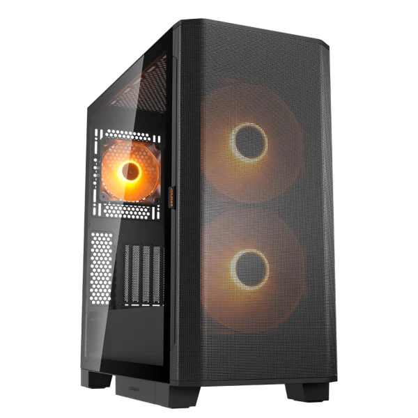 COUGAR AIRFACE FLO RGB E-ATX Mid Tower PC Case, BTF Supported, Black - 3x Pre-installed Fans