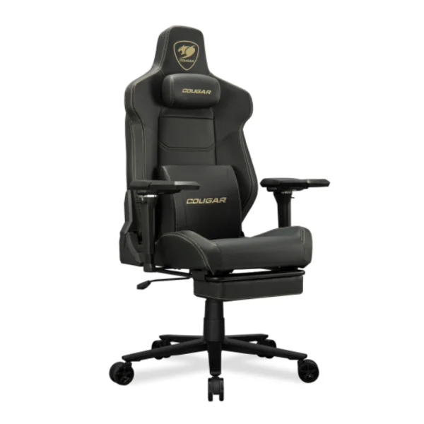 COUGAR ARMOR EVO M Gaming Racing-inspired Ergonomic Chair, Premium Breathable PVC Leather, 5D Adjustable Armrests, Retractable Footrest, Class 4 Gas Lift, Magnetic Memory Foam Neck Pillow/Lumbar Cushion - Gold
