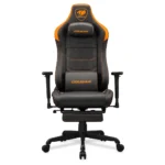 COUGAR ARMOR EVO S Ergonomic Gaming Chair, Breathable PVC Leather, Retractable Footrest, Magnetic Neck Pillow and Lumbar Cushion, 3D Adjustable Armrest, Reclining Backrest up to 155º Tilt & Lock Mechanism - Black/Orange