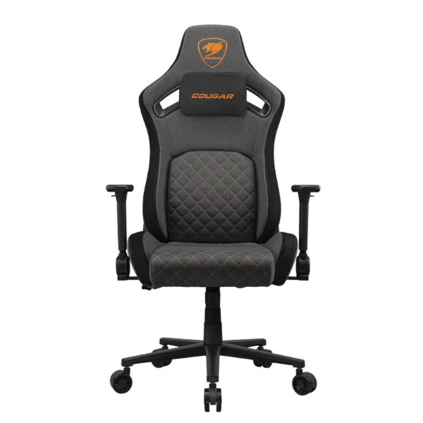 COUGAR DEFENSOR Gray F Ergonomic Office/Gaming Chair, Adjustable Height and Tilt, 155º Recline, 4D Folding Armrests, Magnetic Memory Foam Neck Pillow, Durable Hyper-dura Leatherette Upholstery, Woven Fabric, Back Pockets, 120kg Capacity - Gray/Orange