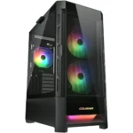 COUGAR Duoface RGB E-ATX Mid Tower PC Case, Tempered Glass, Two Distinctive Front Panels: Mesh & RGB, Up to 280mm Radiator Support, USB 3.0*2, USB 2.0, Pre-Installed Front 2*140 & Rear 1*120 ARGB Fans - Black - Image 2