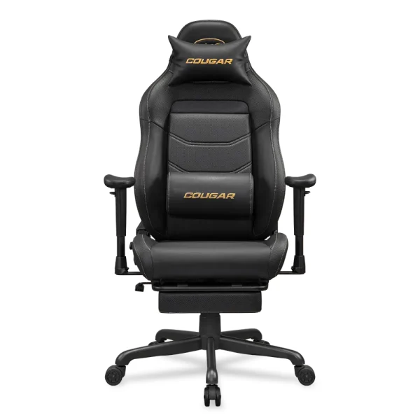 COUGAR EXPLORE NEO GOLD Gaming Racing-inspired Ergonomic Chair, Premium Breathable PVC Leather, Adjustable Armrests, Class 4 Gas Lift, Head/Lumbar Pillow, Storage Space