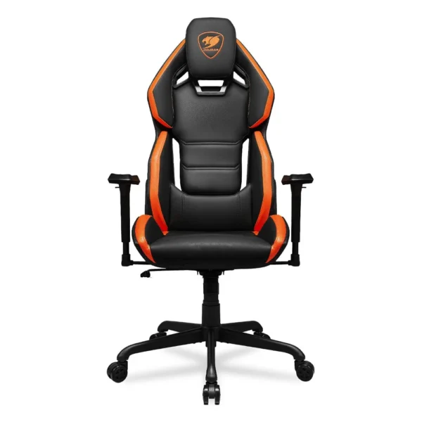 COUGAR HOTROD Ergonomic and Comfortable Gaming Chair with Head and Lumbar Support, Steel Frame and Base, Reclining Backrest, Tilt Mechanism, Noise-reducing Casters, Premium Hyper-dura Leatherette, 3D Armrest - Black/Orange