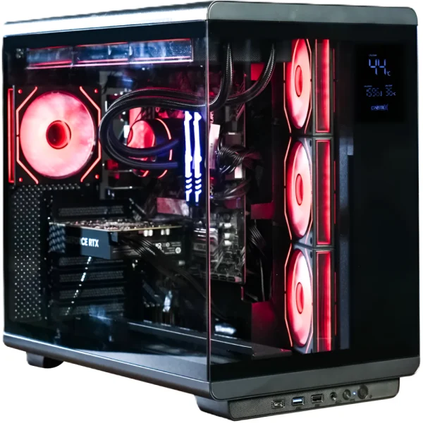 CrystalX CyberVision ATX Mid-Tower PC Gaming Case, Digital Display, Pre-installed 4x ARGB Infinity Fans - Black
