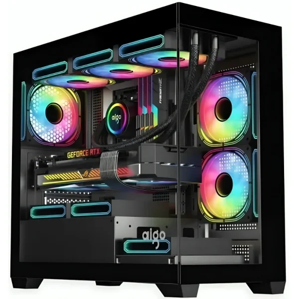 darkFlash C218M Tempered Glass mATX PC Case, 3x ARGB Fans Pre-Installed - Black