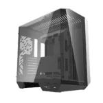 darkFlash DY470 Tempered Glass ATX PC Case, Three-sided Glass Panel View, 2x USB 3.0, 1x Gen 2 Type-C, Horizontal and Vertical PCIE Slots, Dual 360mm Radiators Support, Back-connect Motherboard Compatible - Black
