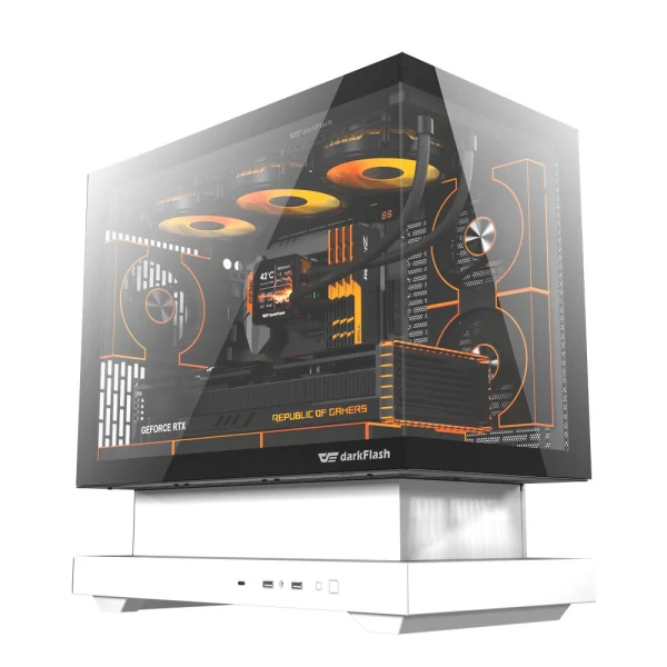 darkFlash FLOATRON F1 Micro-ATX Mid-Tower PC Gaming Case, Pre-installed 6x ARGB Fans - White