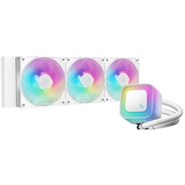DeepCool LE360 V2 360mm Liquid Cooler Anti-Leak Tech with ARGB Fans and Frosted Elegant Pump Design, White