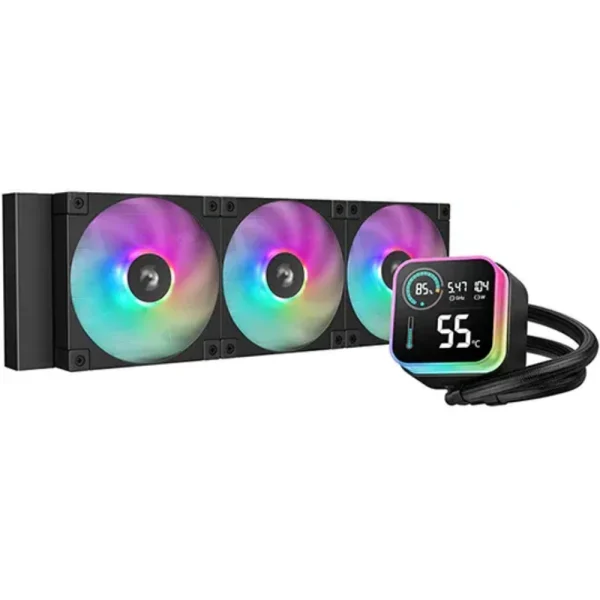 DeepCool LQ360 360mm Liquid Cooler 5 PRO Gen Pump 3400 RPM AIO Real-time CPU Status Screen Anti-Leak Tech with ARGB Fans and Dual Gradient Halo Effect Mirror, Black