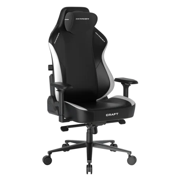 DXRacer Craft Series Gaming Chair (EPU Leatherette/Size XL), w/ Magnetic Headrest - Black/White - GC/XLCM23LTA/NW