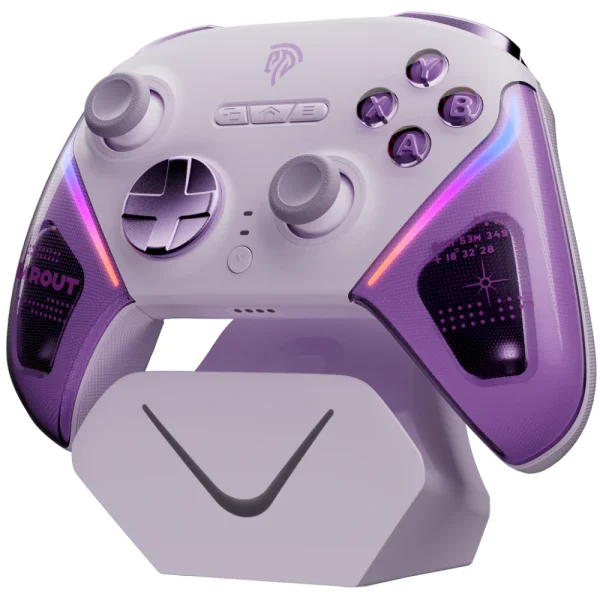 EasySMX D10 RGB Wireless Gaming Controller with Smart Charging Dock, 3-mode Connectivity, 1000mAh Battery, EasyPos D-pad, Next-gen TMR Sticks, Elite 2-Way Trigger Lock, Programmable Buttons, Vibration Adjustment, Works for Windows PC/Android/iOS/Steam and Switch - Farout Purple